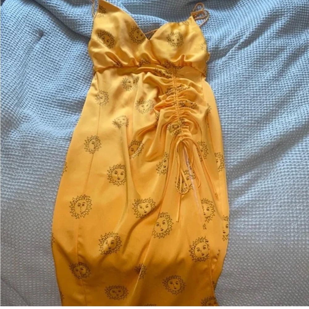Urban Outfitters Yellow Ruched Sleeveless Sundress